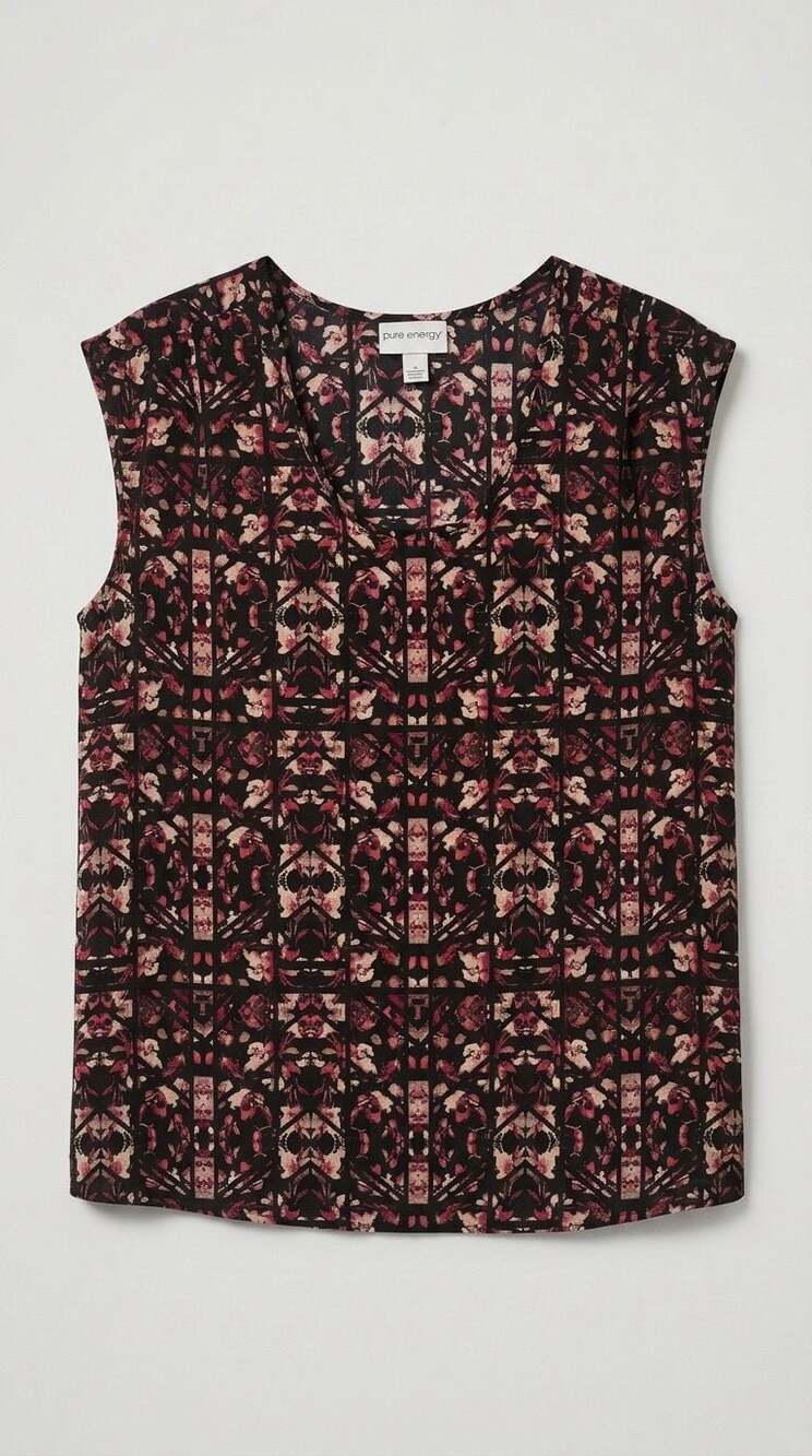 Pure Energy Womens Black Floral Print Sleeveless Scoop Neck Blouse Size 2X